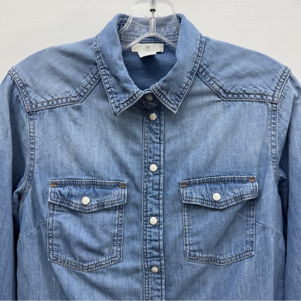 H&M L.O.G.G. Western Denim Shirt Womens XS - Picture 3 of 8